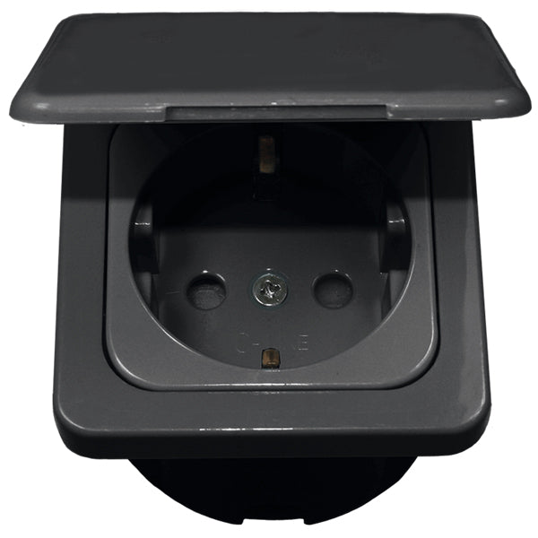 Indbygningsstik 220v med klap antracit