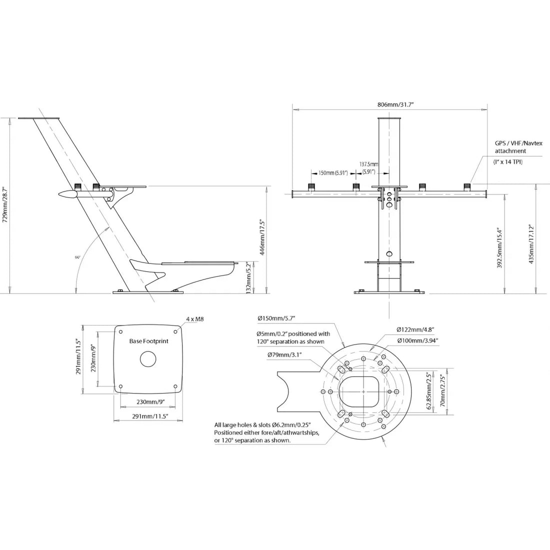 Scanstrut Radarmast/lanterne PTM-R1-2